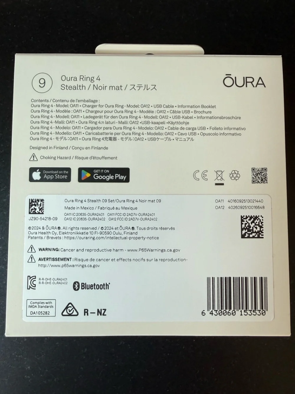 Oura Ring 4 in Stealth size 9 NEW